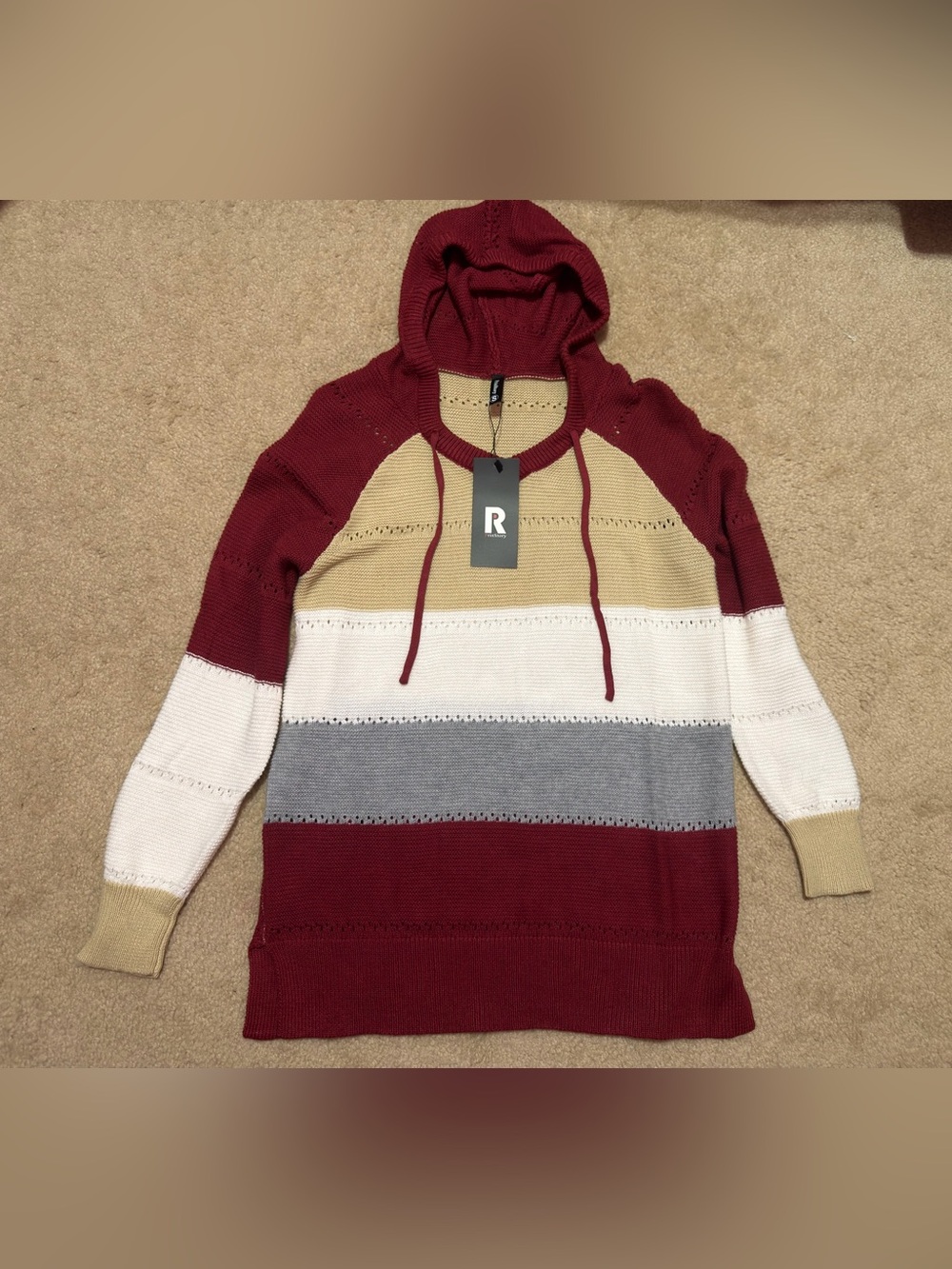 Color Block Hollow Knit Hooded Sweater